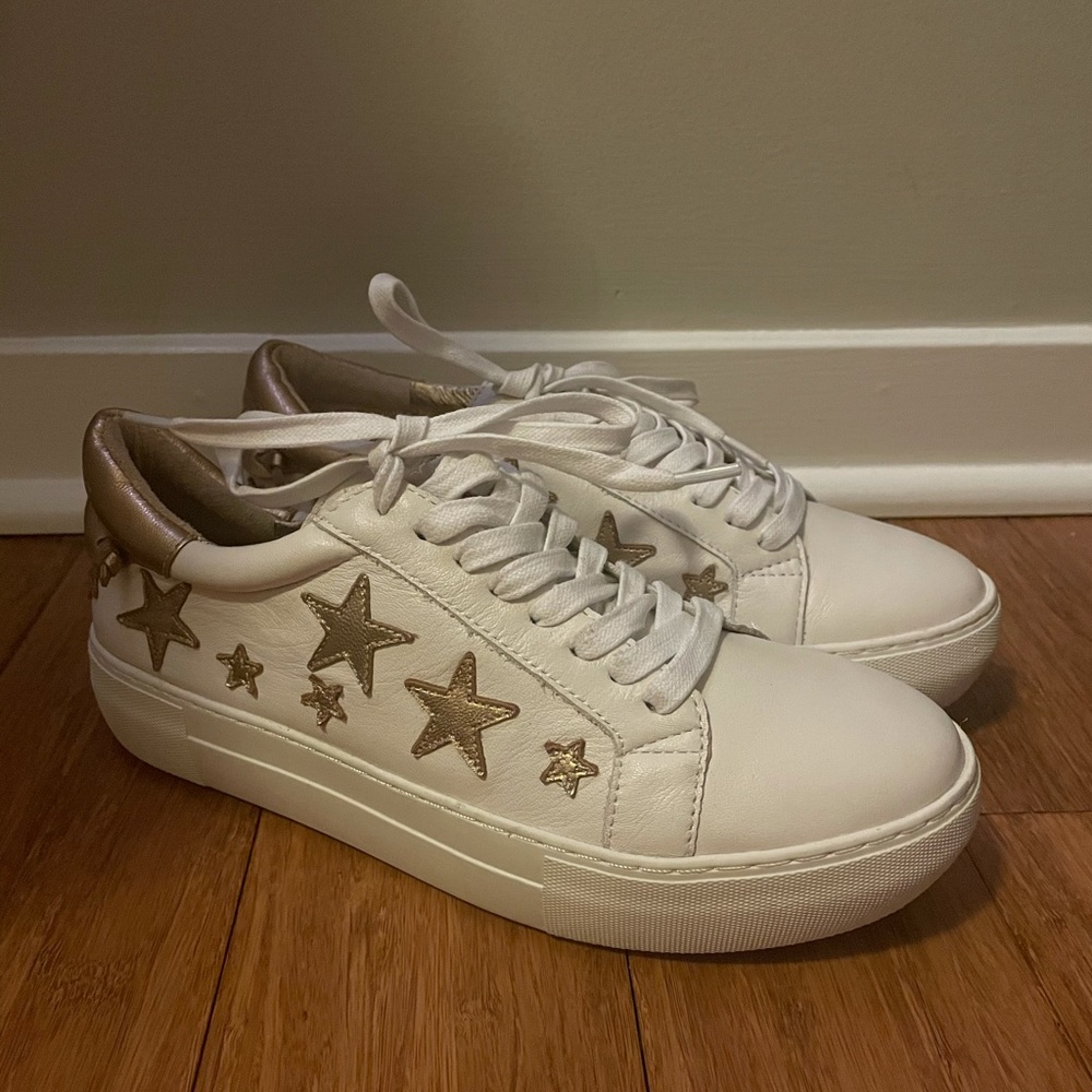 J/Slides White and Gold platform sneakers